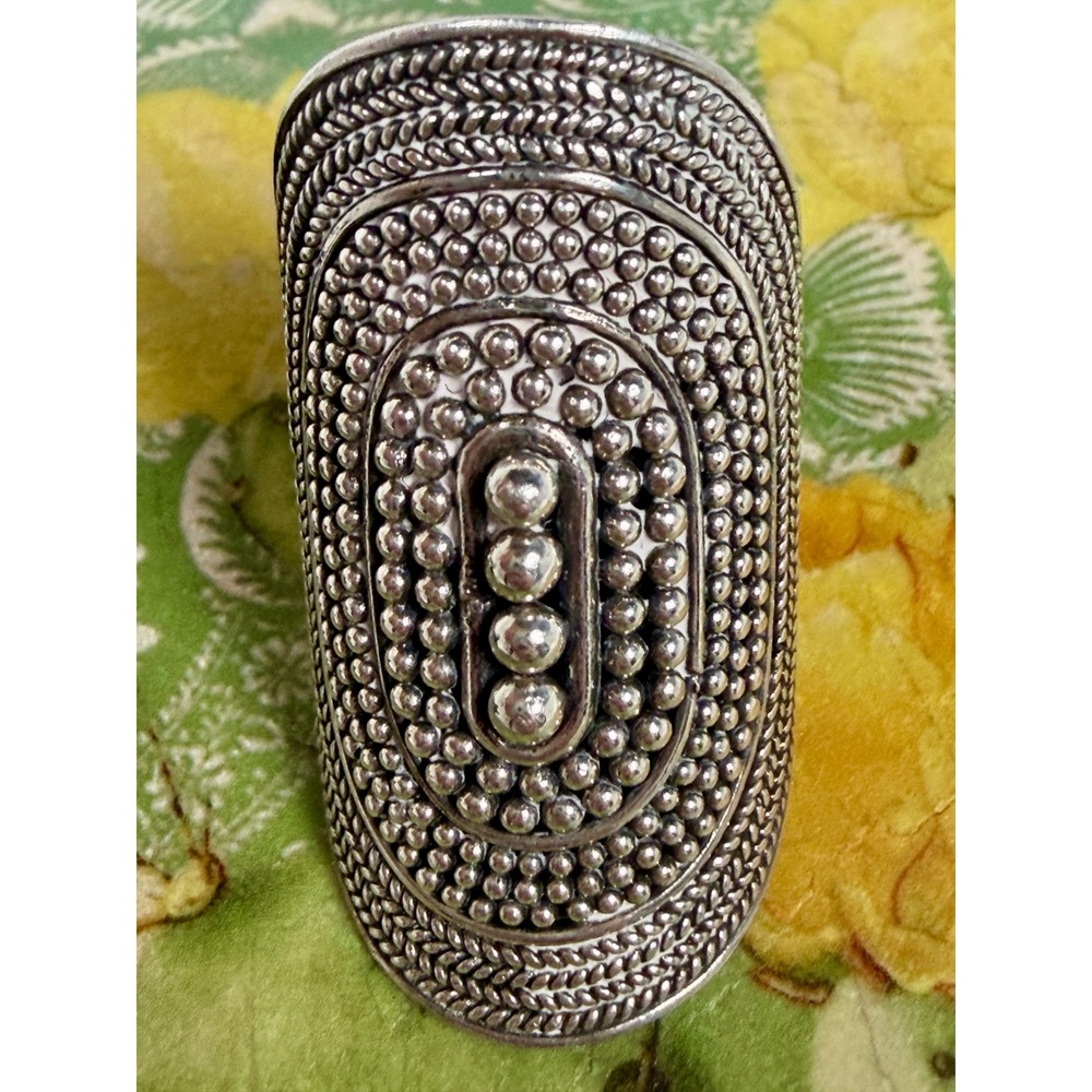 Large Bali Artisan Bohemian Sterling Silver Ring Beaded Tribal Statement Size 6